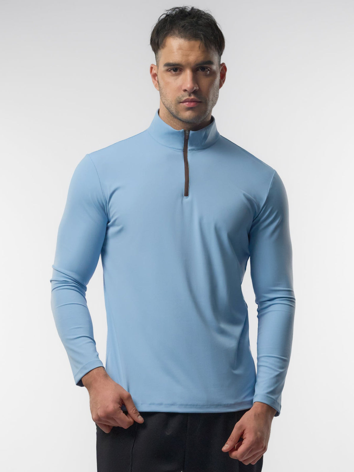 SmoothBlend Slim Fit Half Zip Mock Neck Tee: Zip Contrast Color