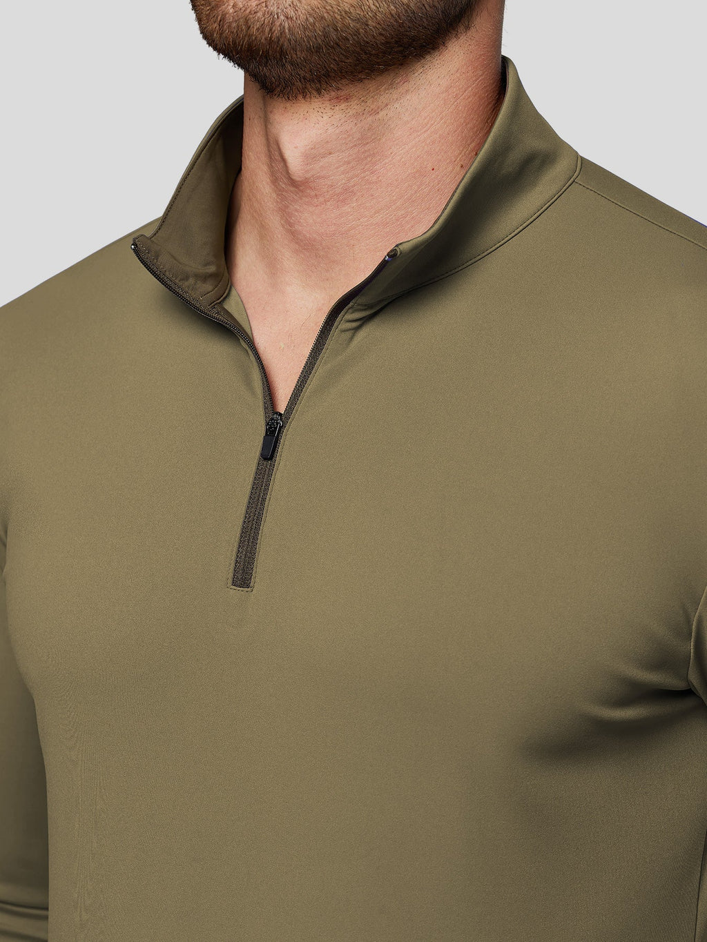 SmoothBlend Slim Fit Half Zip Mock Neck Tee: Zip Contrast Color